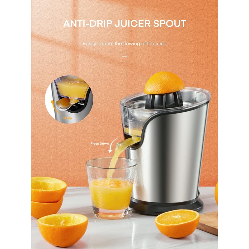 FOHERE Orange Juicer Squeezer Electric Citrus Juicer with Two Interchangeable