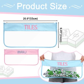 SilTriangle 2 Pcs Empty Mahjong Tile Bag 20.9 x 9.45 Inch American PVC Clear Mahjong Case Size 166 Waterproof Zippered Storage Tile Holder Rack Bag for Game Lover Gift Travel, Case Only(Blue,Pink)