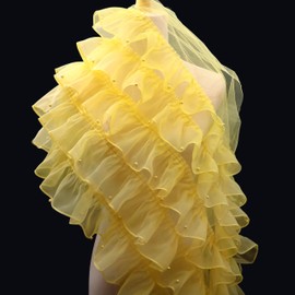 Ruffle Lace Trim 21 Inch Wide Ruffle 5-Layer Pleated Mesh Ribbon for Wedding Decor, Bridal Crafts, Costume Sewing (Yellow)