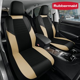 Rubbermaid Car Seat Cover, Leather & Air-Cool Mesh Front Seat Cover, Airbag Compatible, Slip-On Installation, Automotive Seat Cover Universal Fit for Most Cars, Trucks, SUVs-Beige