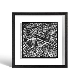 O3 DESIGN STUDIO Paris Paper Cut Map framed, Black map, Black frame, 9x9 inches, Gift Boxed, 2 background color, self-changing, Paper Art
