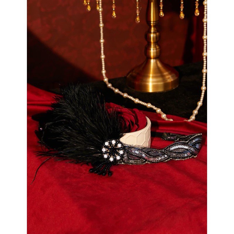 BABEYOND 1920s Vintage Headband Roaring 20s Flapper Headpiece with Feather