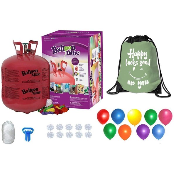 Balloon Time Disposable Helium Tank 14.9 cu.ft - 50 Latex Balloons + Balloon Tying Tool + Curling Ribbon