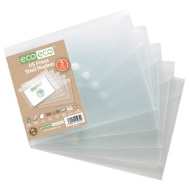 eco-eco A5 50% Recycled Clear Transparent Press Stud Popper Wallet, Plastic Folders (Pack of 25) eco032x25