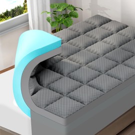 OLANLY Queen Memory Foam Mattress Topper, Dual Layer 4 Inch Mattress Topper with 8-21 Inch Deep Pocket, 2 Inch Gel Memory Foam and 2 Inch Extra Thick Breathable Pillow Top Mattress Pad Cover, Grey