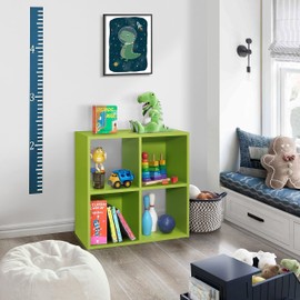 KB Designs - Green 4-Cube Toy Storage Organizers, Kids Bookcase and Bookshelf for Bedroom, Playroom, Nursery