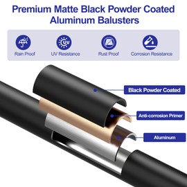 CKE 50 Pack 26" Deck Balusters, Round Aluminum Deck Baluster, 3/4" Diameter Hollow Round Black Aluminum Balusters for Deck Railing, Metal Deck Balusters Staircase Spindles for Railing Fencing