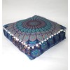 CRAFT KALA Blue Peacock Large Hippie Mandala Meditation Floor Ottoman