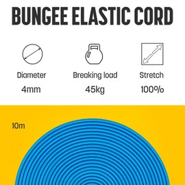Kamu Synber Bungee Cord 4mm x 10m Elastic Shock Cord Bungee Rope for Tarpaulin, Kayak, Tie Down, Camping | Blue