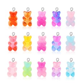 60 Pcs Cute Bear Charm Pendants, Gummy Resin Bear Charms Pendants in 15 Colors, Bear Necklace Charms for Earring Bracelet DIY Jewelry Making Pendants, for Children Girls