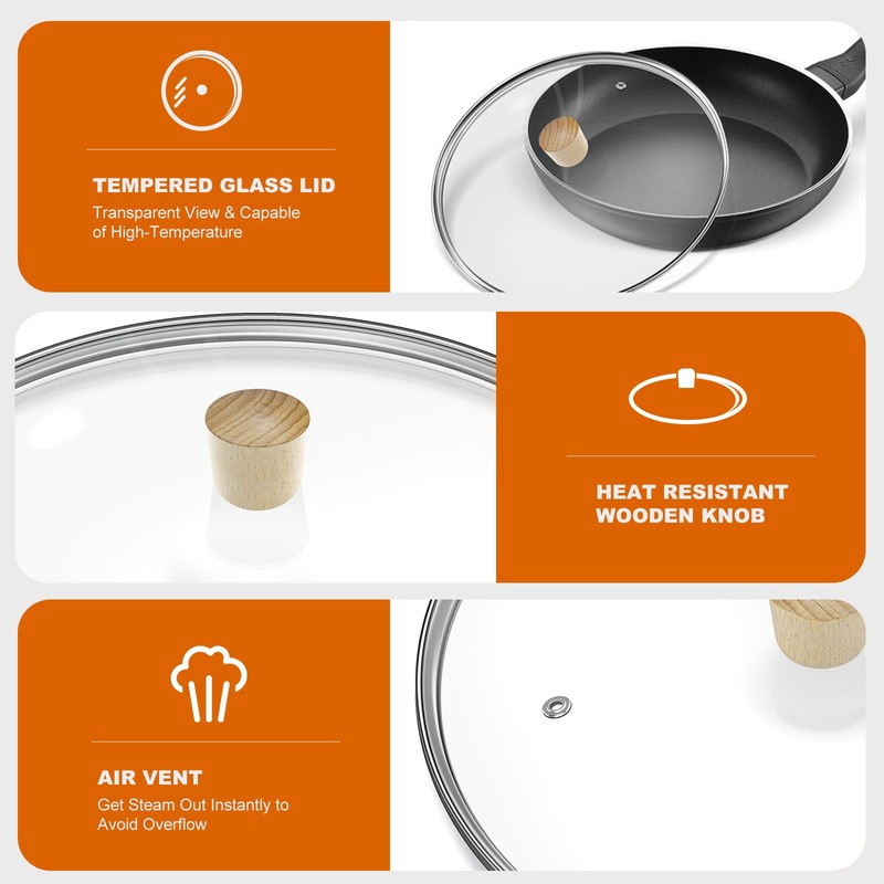 13 inch Tempered Glass Lid, CUKISIKUC Wok Frying Pan and