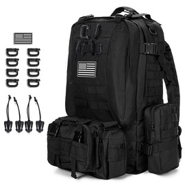 Large Military Tactical Backpack for Men, 40-50L Black Military Backpack for Men and Women, Bug out Bag Army 3 Days Assault Pack Bag Rucksack with Molle System - Color: Black