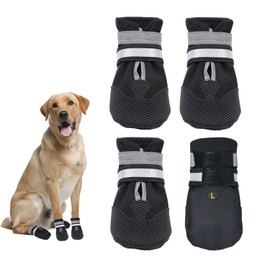 Dricar Dog Shoes, Set of 4 Dog Boots for Injured Paws, Waterproof Anti Slip Dog Shoes for Walking, Paw Protectors with Reflective Straps for Small Medium Large Dog (XL, Black)