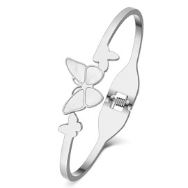 RAIDIN Gold Bangle Bracelet for Women Girls 18K Gold Plated Stainless Steel Dainty Rhinestone Crystal Shell Butterfly Cuff Bracelets Fashion Jewellery Gifts for Mum, Stainless Steel