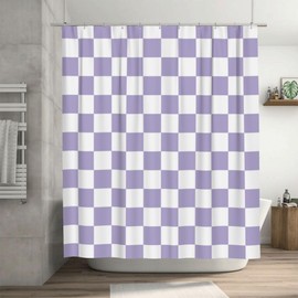 Ohocut Checkered Shower Curtain, Lavender Purple Shower Curtains for Bathroom, Cute Retro Checkboard Shower Curtain Vintage Aesthetic, Machine Washable Fabric Shower Curtain, 72''x72''