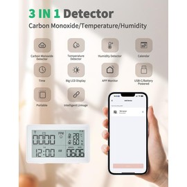 ELECTOP Portable Carbon Monoxide Detectors, WiFi Co Gas Monitor for Air Quality, [3-in-1] CO Detector, Humidity, Temperature Meter, CO Sensor Alarm Detector with Lanyard for Home and Travel