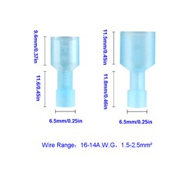 Ruidee 100Pcs Spade Terminals 16-14 AWG Fully Insulated Nylon Male/Female Quick Disconnect Electrical Wire Crimp Terminal Connectors Blue/UNSL