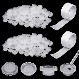 Lash Glue Cups, 200 PCS Round Shaped Lash Glue Holder Plastic Glue Rings Lash Fan Blossom Cups Lash Extension Supplies with 2 Rolls Point Glue