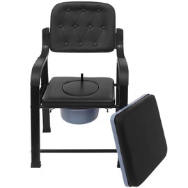 Drop Arm Bedside Commode Heavy Duty, 2 in 1 Shower & Bedside Commode Chair with Padded Seat and Backrest, Durable Toilet Chair for Elderly, Disabled, Adults and Seniors, 551 lb Weight Capacity