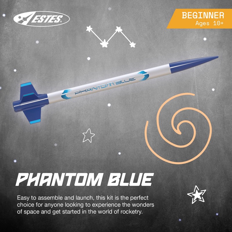 Estes 2483 Phantom Blue Rocket-Building Kit, Beginner Flying-Rocket-Model Kit for