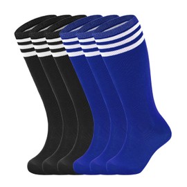 6 Pairs Kids Soccer Socks Youth Boys Baseball Football Softball Girls Knee High Cotton All-Season Boys Athletic Socks 6 Pairs,Mixed Stripe Colors 1 10-14 Years