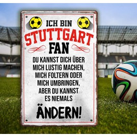 schilderkreis24 - Tin Sign with German Text "Ich Bin Stuttgart Fan" (German Language) Metal Sign for Football Enthusiastic Design Gift Idea Men 20 x 30 cm