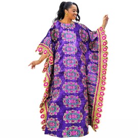 African Women Traditional Weeding Bazin Rich Boubou Dashiki Purple Embroidery Basin Riche Nigerian Pary Dress