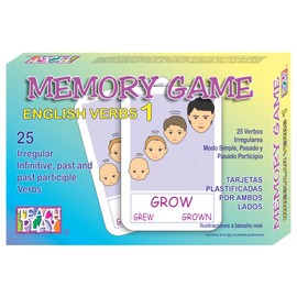 TEACH PLAY | Juego de Memoria para Niños y Adolescentes de 25 Verbos Irregulares en Inglés | Incluye Forma Simple, Pasado y Pasado Participio | Juego de Mesa | Memory Game Irregular Verbs 1
