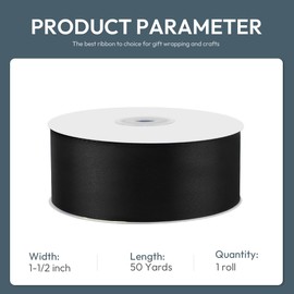 KMER LIFE 1-1/2" Wide x 50 Yards Black Single Faced Polyester Satin Ribbon, Black Satin Ribbon Perfect for Wedding Decor, Wreath, Crafts, Gift Wrapping & Other Projects (Black)