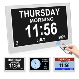 YOUYU Digital Clock with Date, Dementia Clock Australia with 10.1 Inch Large LCD Screen, Electronic Alarm Clock & On Time Alarms, Auto Night Dimming, Remote Control, Digital Clocks for Elderly(White)