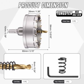 CoCud 3-5/16"(84mm) Hole Saw Kit, Tungsten Carbide Cemented Alloy Hole Cutter - for Metal, Wood, Stainless Steel Sheets, Copper，Aluminum. Silver