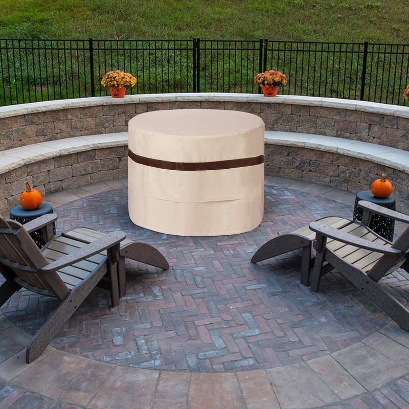 PATIOASIS 32 inch Outdoor Fireplace Cover - Waterproof, UV-Resistant Round