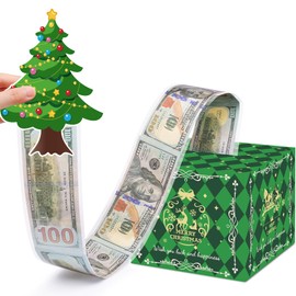Meiidoshine Christmas Money Box for Cash Gift Pull, Surprise Money Holder Cash Gift for Kids Adults, DIY Fun Holiday Cash Box for Women Men Girls Boys Mom Dad Friends, Includes 100Pcs Transparent Bags