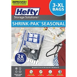 Hefty Shrink-Pak – 3 Extra Large Vacuum Seal Storage Bags – Space Saver Bags for Clothing, Pillows, Towels, or Blankets, 3 x XL Bags