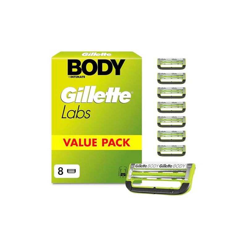 GilletteLabs Body + Intimate Razor Blade Refill Cartridges, 8 Count