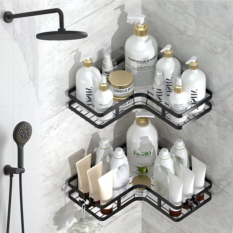 ZVZM Shower Shelf No Drilling Black Corner Shelf, Shower Shelf,