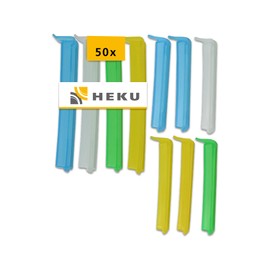 Heku Sealing Clips Pack of 50 - Household Helpers in Two Practical Sizes - Airtight Bag Clips 5 Colours - Clips for Bags Extra Wide Opening