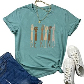 BLACKOO Women Graphic Shirts Cute Tees Casual Clothes Light Green X-Large