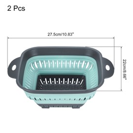 sourcing map Collapsible Colander Set 2pcs, 3-Quart Square Collapsible Strainers and Colanders with Extendable Handles, Kitchen Vegetable Washing Basket-Green