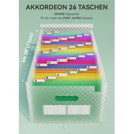 ABC life Document Folder A4 with Grid Pattern, 26 Expanding Folder File Organiser, Rainbow Accordion Expandable Organiser Folder, Large Capacity Document Bag, A4 Folder Portable Sorting Folder School