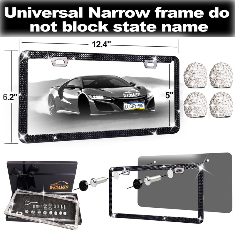 WEDAMER 2 Pack Bling License Plate Frames for Women, Sparkly