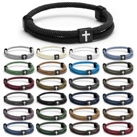Tondiamo 24 Pcs Braided Cross Bracelet for Men Women Christian Adjustable Rope Jesus Bracelets with Metal Knot Christian Baptism Gifts for Women Men