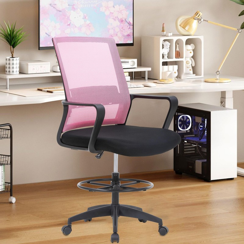 BestOffice Drafting Chair Tall Office Chair Adjustable Swivel Rolling Mesh