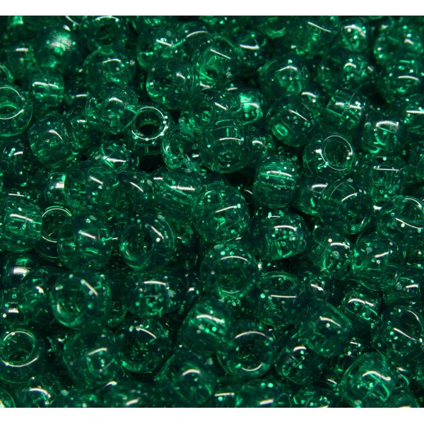 JOLLY STORE Crafts® Emerald Green Sparkle Glitter 9x6mm Pony Beads