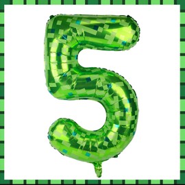 Pixel-Zahlenballons, 101 cm Grün Große Folienballons Spielthema Party-Dekorationen für Jahrestage Geburtstage Kinder Jungen Mädchen (Zahl 5)