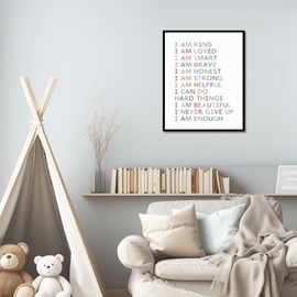 Affirmations Wall Art, Gift For Kids, Kid Affirmations Wall Decor, Playroom Decor, Kids Bedroom Decor, I Am Kind I Am Enough, Nursery Decor, Colorful Wall Art, Classroom Decor, (8X10 Inch+Framed)