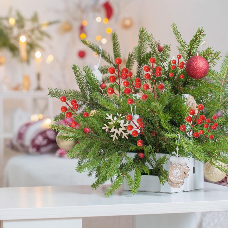 TrailMlix 24 Pack Christmas Tree Decorations Artificial Red Berry Stems