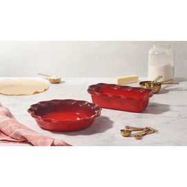 Le Creuset Stoneware Set of 2 9" Heritage Fluted Pie and 9" Fluted Loaf Dish, Cerise