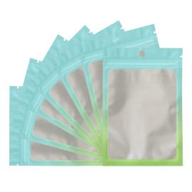 HARMOSO 200-pack Mylar Bags Resealable Bags for Small Business with front Window Smell Proof Bag Clear Bags for Packaging bracelet candy gummies Gradient Color (4x6 inches, Blue-Green Gradient)
