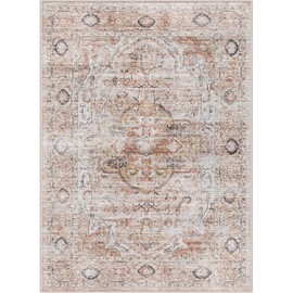 befbee 4x6 Rugs for Living Room Bedroom,Non-Slip Washable Rug,Stain Resistant Lightweight Area Rugs for Dining Room,Ultra-Thin Indoor Floor Carpet (Peach/Gold, 4'x6')